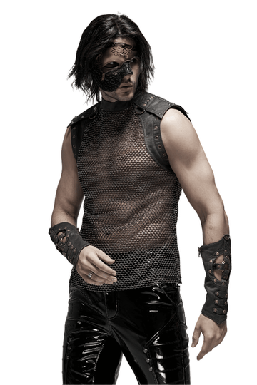 Punk Mesh Vest for Men with Shoulder Zipper Closure